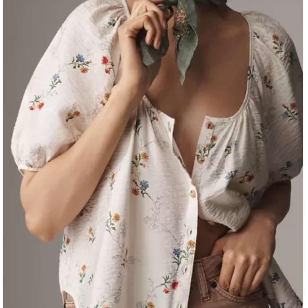 Anthropologie Pilcro Scoop Neck Button Front Floral Blouse